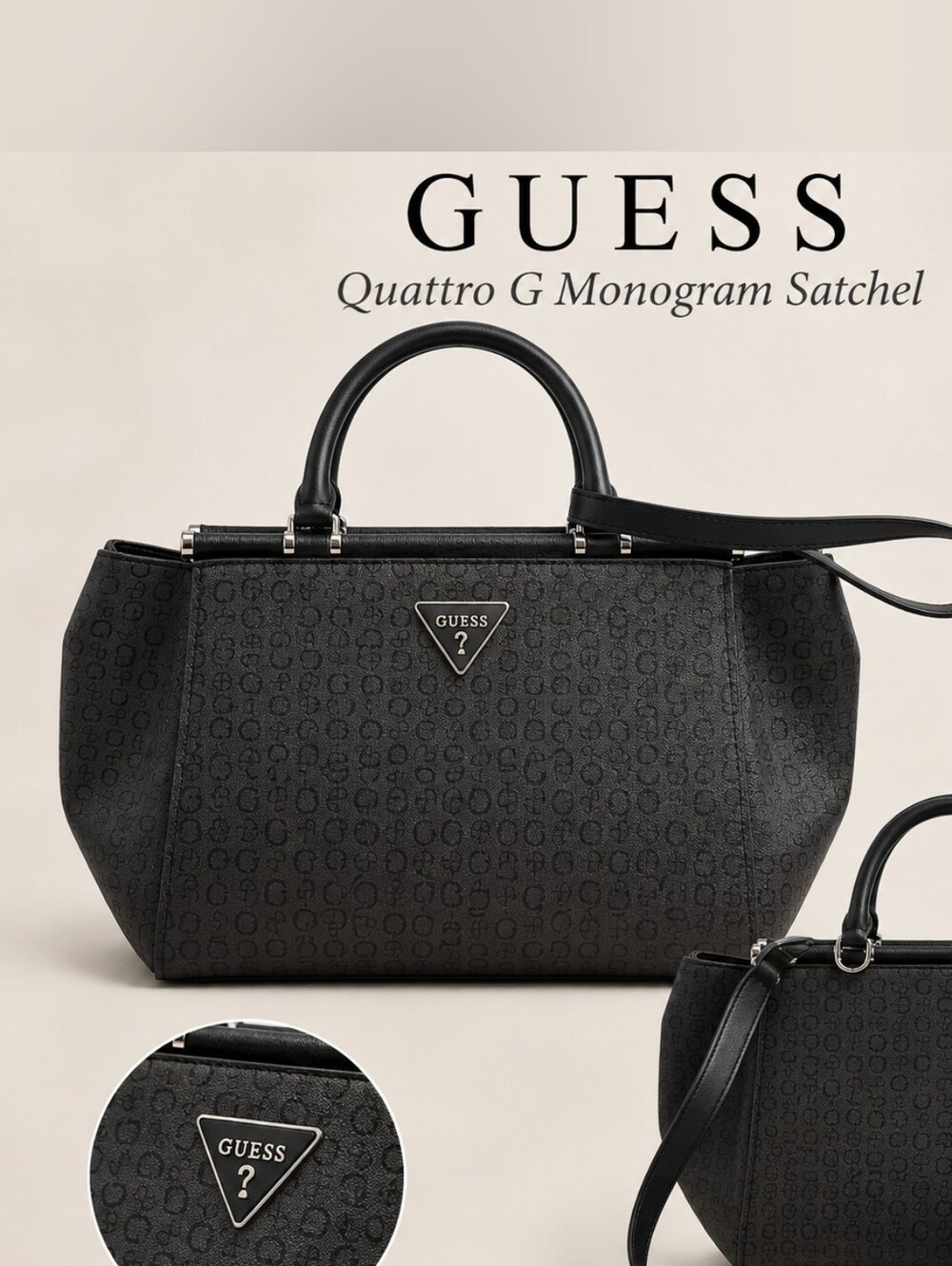 GUESS Black Quattro G Monogram Satchel